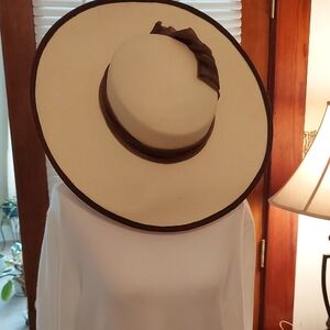 Chic Cream and Brown Wide Brim Hat